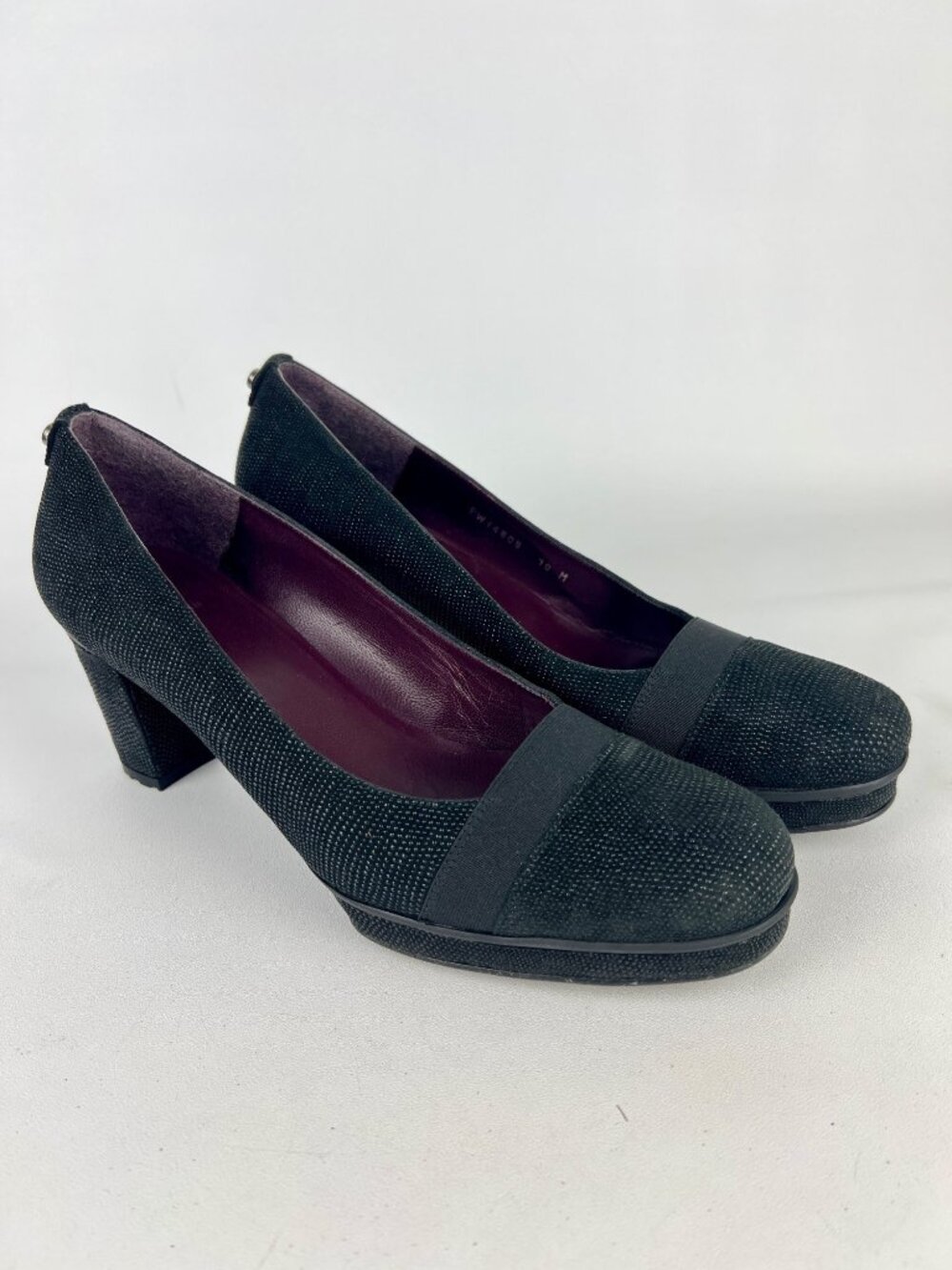 Stuart Weitzman Womens Black Platform Pumps Beaded Studded Block Heel size 10M